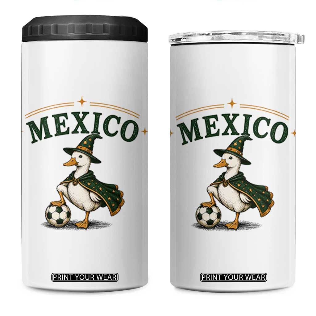 Vintage Mexico Soccer Wizard Duck Magical Fantasy 4 in 1 Can Cooler Tumbler Retro Mexican Pride Football Fans