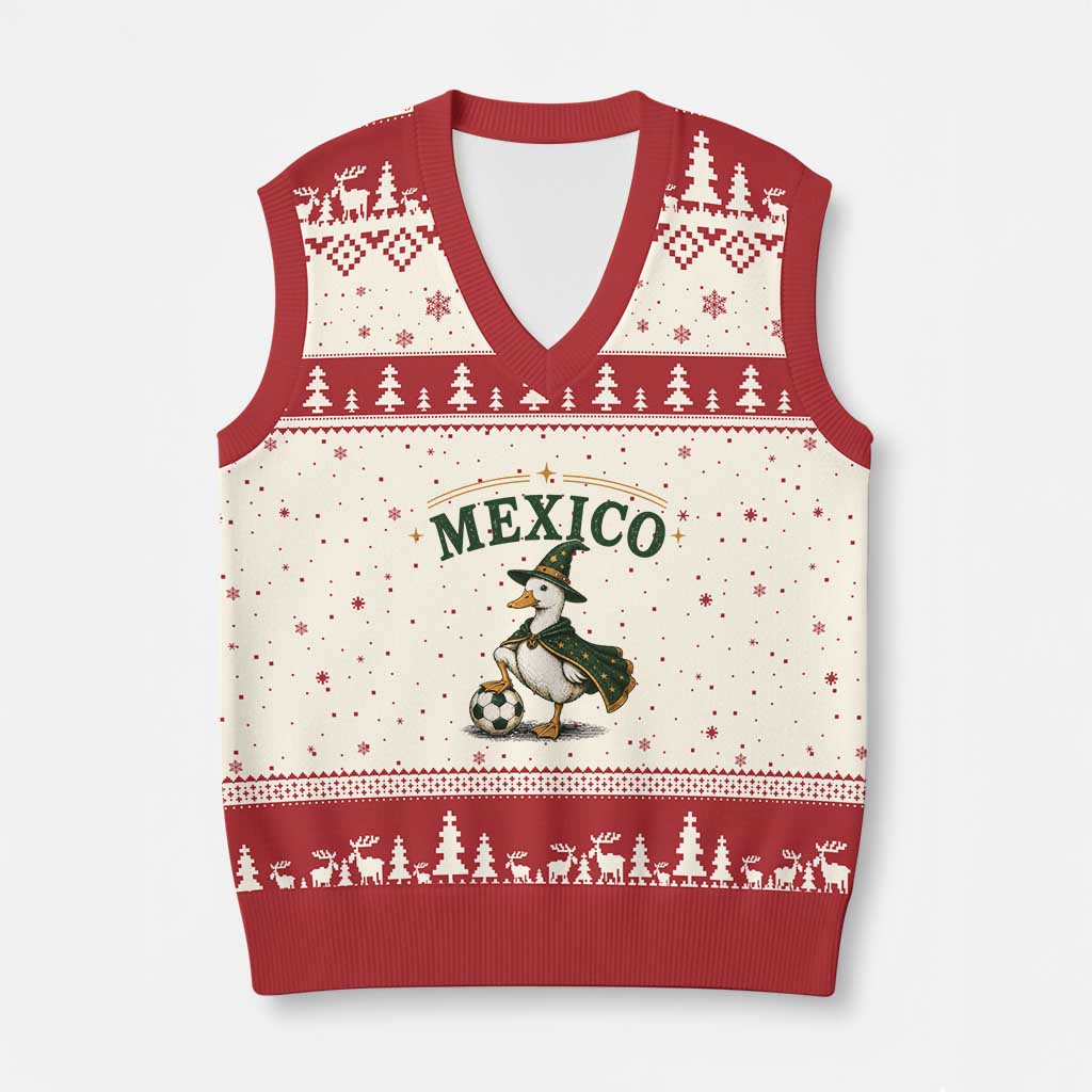 Vintage Mexico Soccer Wizard Duck Magical Fantasy V-Neck Knit Sweater Vest Retro Mexican Pride Football Fans TS02 Beige Red Print Your Wear