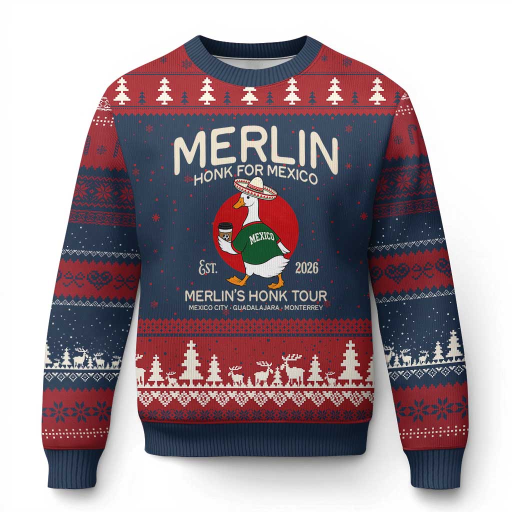 Merlin the Duck Honk Tour Mexico Retro Band Parody Ugly Christmas Sweater Mexican Pride Soccer Locer Football Fans