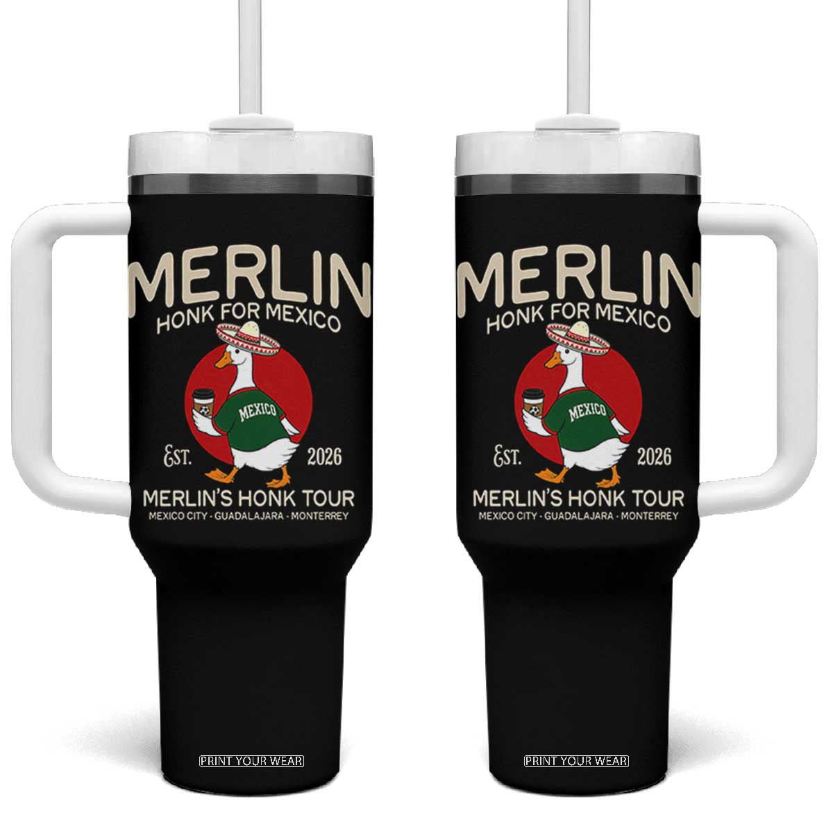Merlin the Duck Honk Tour Mexico Retro Band Parody Tumbler With Handle Mexican Pride Soccer Locer Football Fans