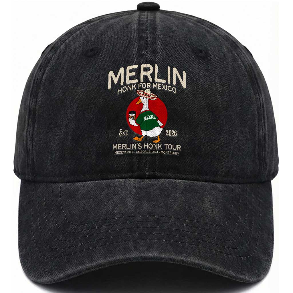Merlin the Duck Honk Tour Mexico Retro Band Parody Washed Cotton Baseball Cap Mexican Pride Soccer Locer Football Fans