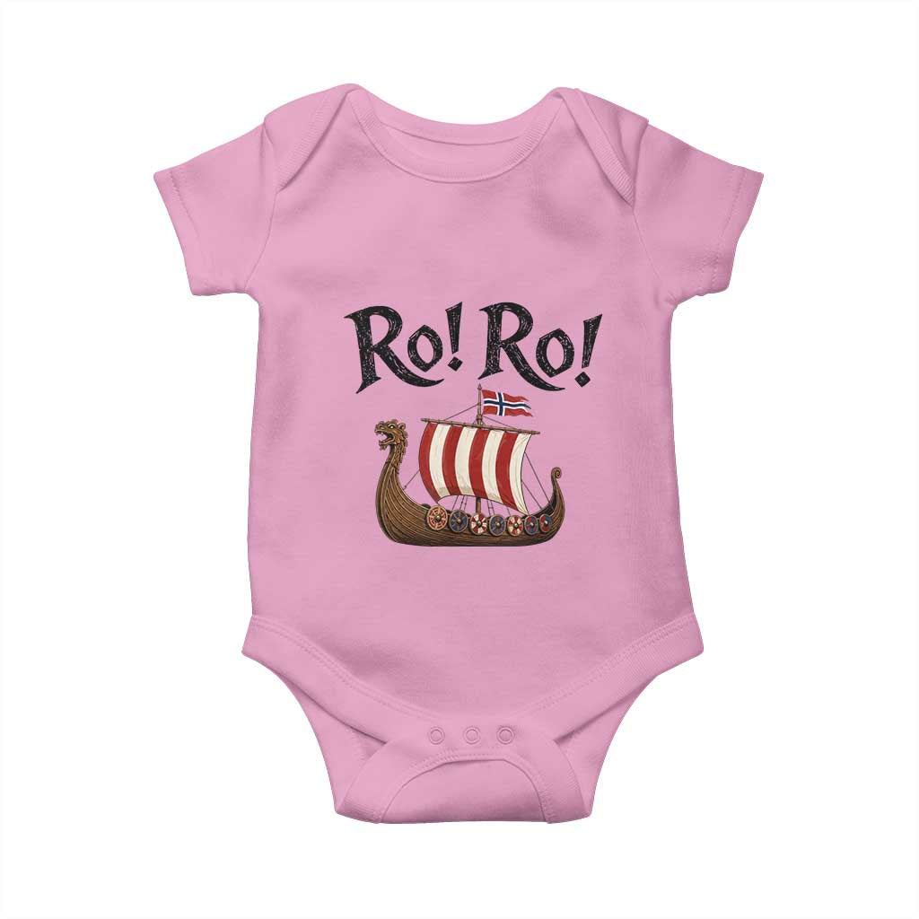 Funny Norwegian Viking Longship Ro Ro Baby Onesie Retro Norge Norway Flag Football Fans TS02 Light Pink Print Your Wear
