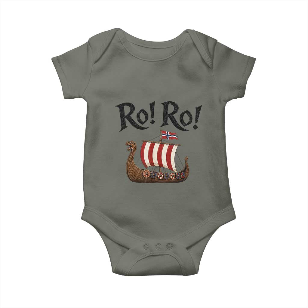 Funny Norwegian Viking Longship Ro Ro Baby Onesie Retro Norge Norway Flag Football Fans TS02 Military Green Print Your Wear