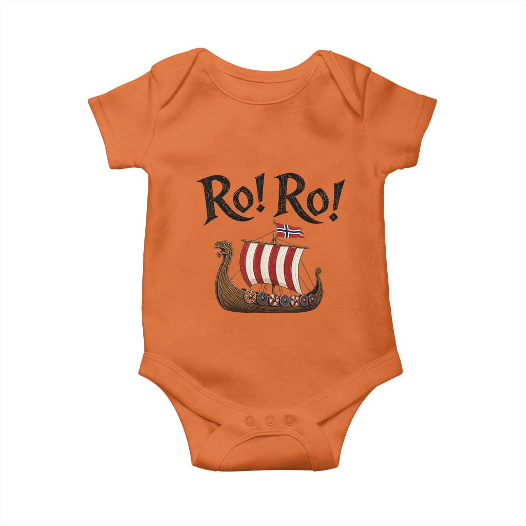 Funny Norwegian Viking Longship Ro Ro Baby Onesie Retro Norge Norway Flag Football Fans TS02 Orange Print Your Wear
