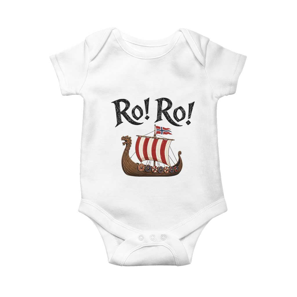 Funny Norwegian Viking Longship Ro Ro Baby Onesie Retro Norge Norway Flag Football Fans TS02 White Print Your Wear