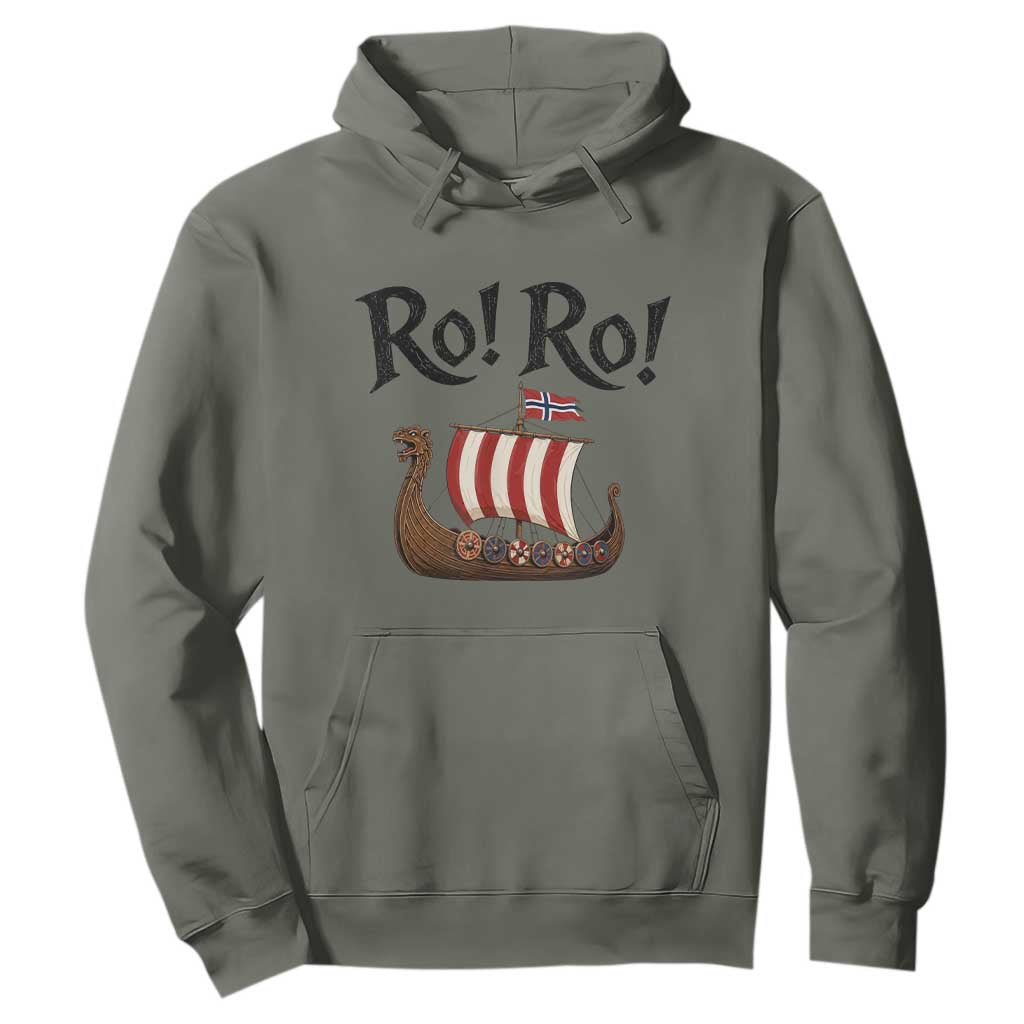 Funny Norwegian Viking Longship Ro Ro Hoodie Retro Norge Norway Flag Football Fans TS02 Military Green Print Your Wear