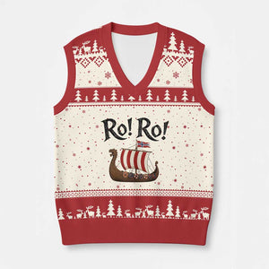 Funny Norwegian Viking Longship Ro Ro V-Neck Knit Sweater Vest Retro Norge Norway Flag Football Fans TS02 Beige Red Print Your Wear