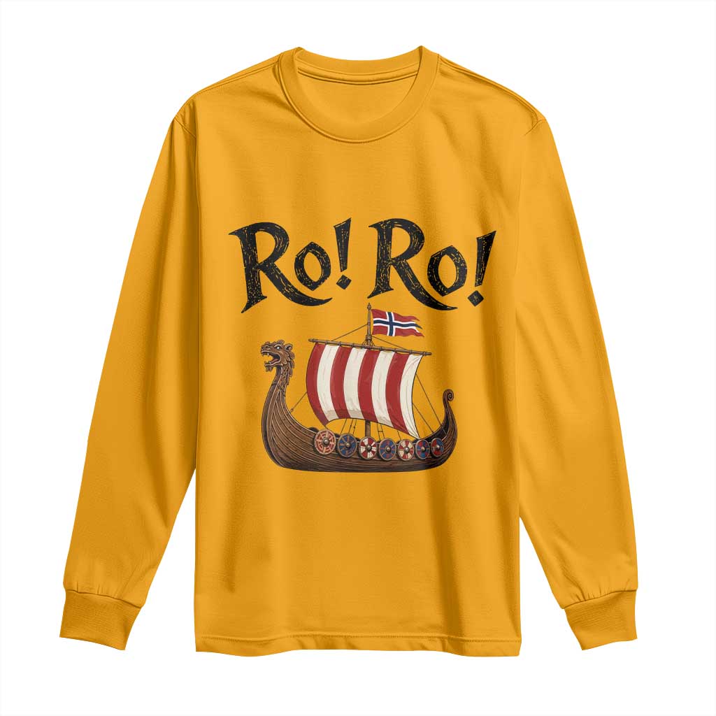 Funny Norwegian Viking Longship Ro Ro Long Sleeve Shirt Retro Norge Norway Flag Football Fans TS02 Gold Print Your Wear
