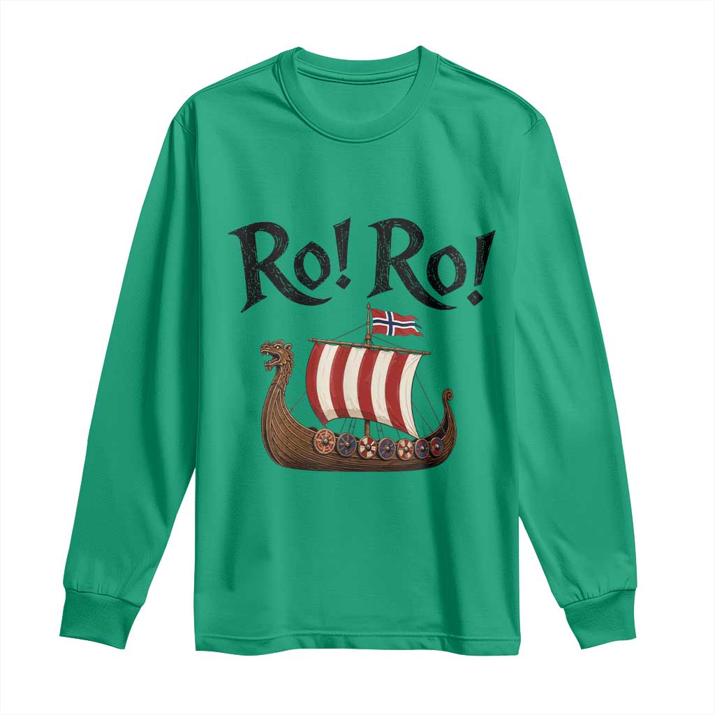 Funny Norwegian Viking Longship Ro Ro Long Sleeve Shirt Retro Norge Norway Flag Football Fans TS02 Irish Green Print Your Wear