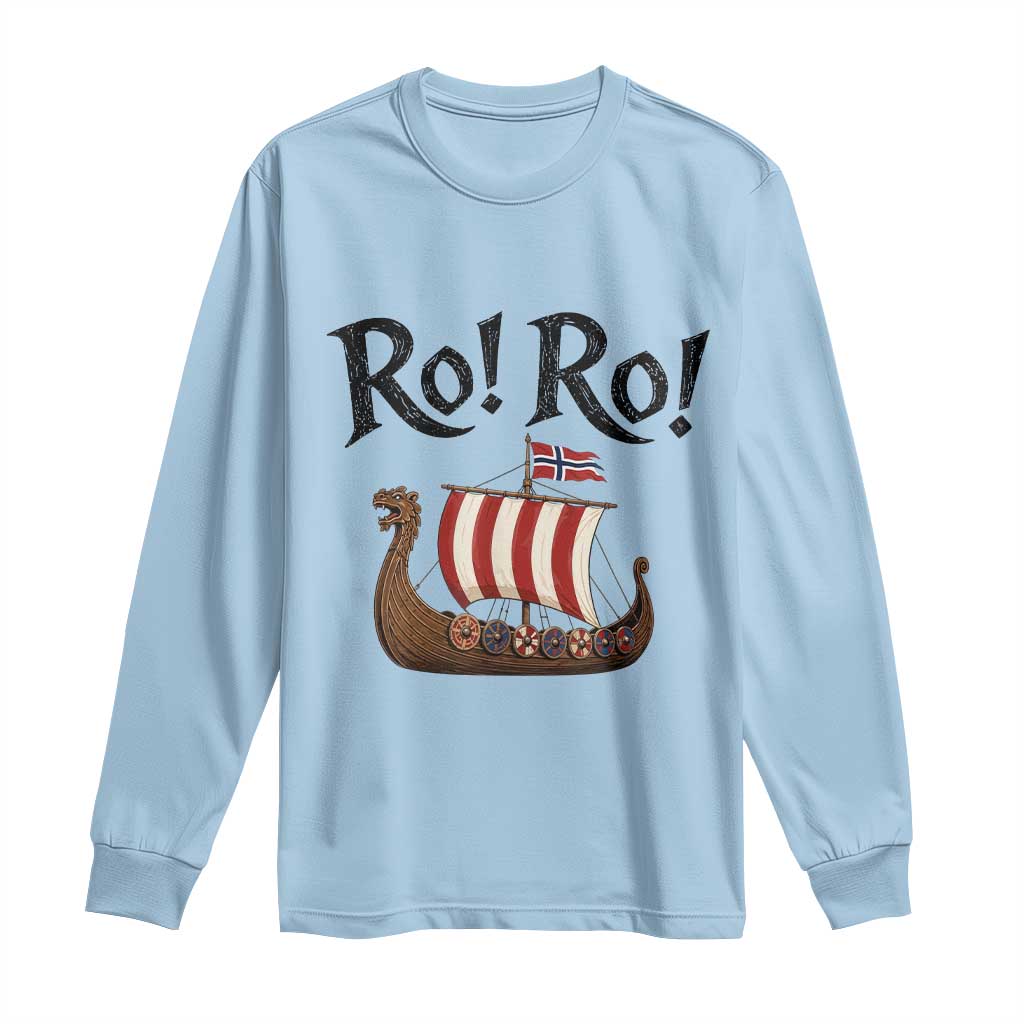 Funny Norwegian Viking Longship Ro Ro Long Sleeve Shirt Retro Norge Norway Flag Football Fans TS02 Light Blue Print Your Wear