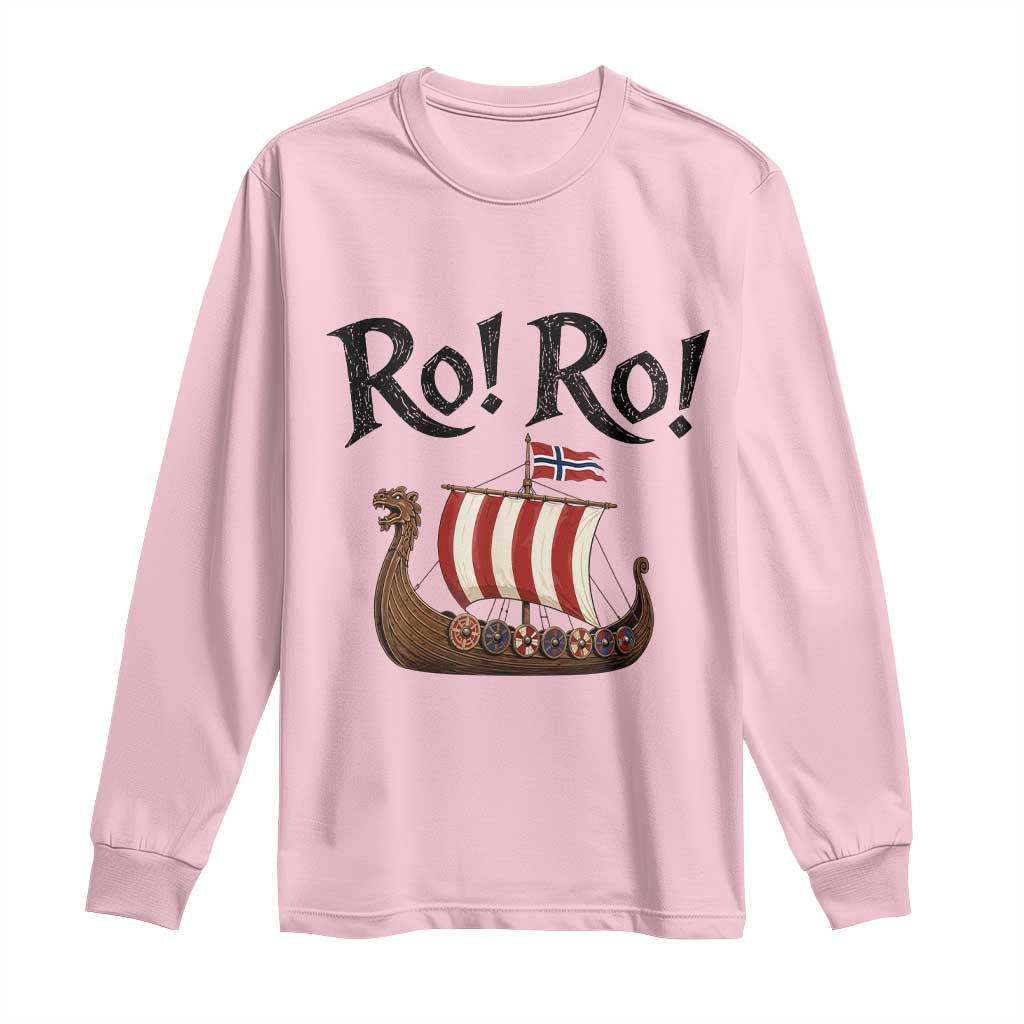 Funny Norwegian Viking Longship Ro Ro Long Sleeve Shirt Retro Norge Norway Flag Football Fans TS02 Light Pink Print Your Wear