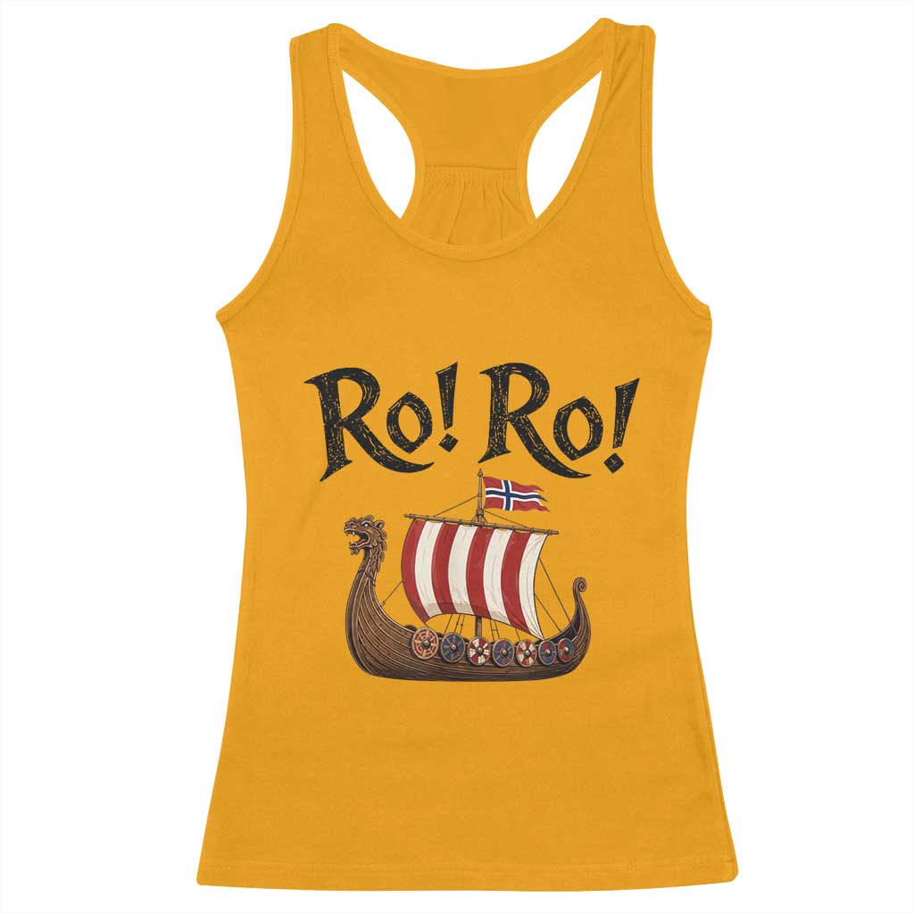 Funny Norwegian Viking Longship Ro Ro Racerback Tank Top Retro Norge Norway Flag Football Fans TS02 Gold Print Your Wear