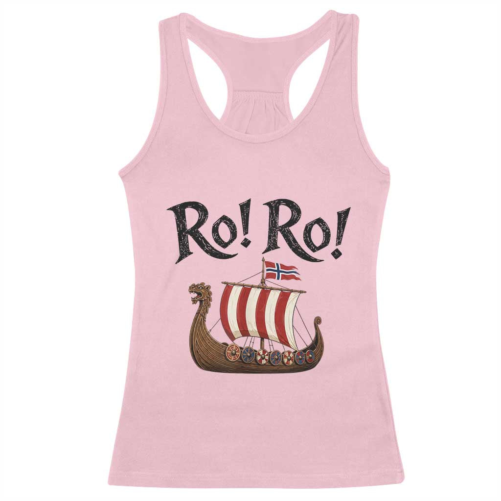 Funny Norwegian Viking Longship Ro Ro Racerback Tank Top Retro Norge Norway Flag Football Fans TS02 Light Pink Print Your Wear