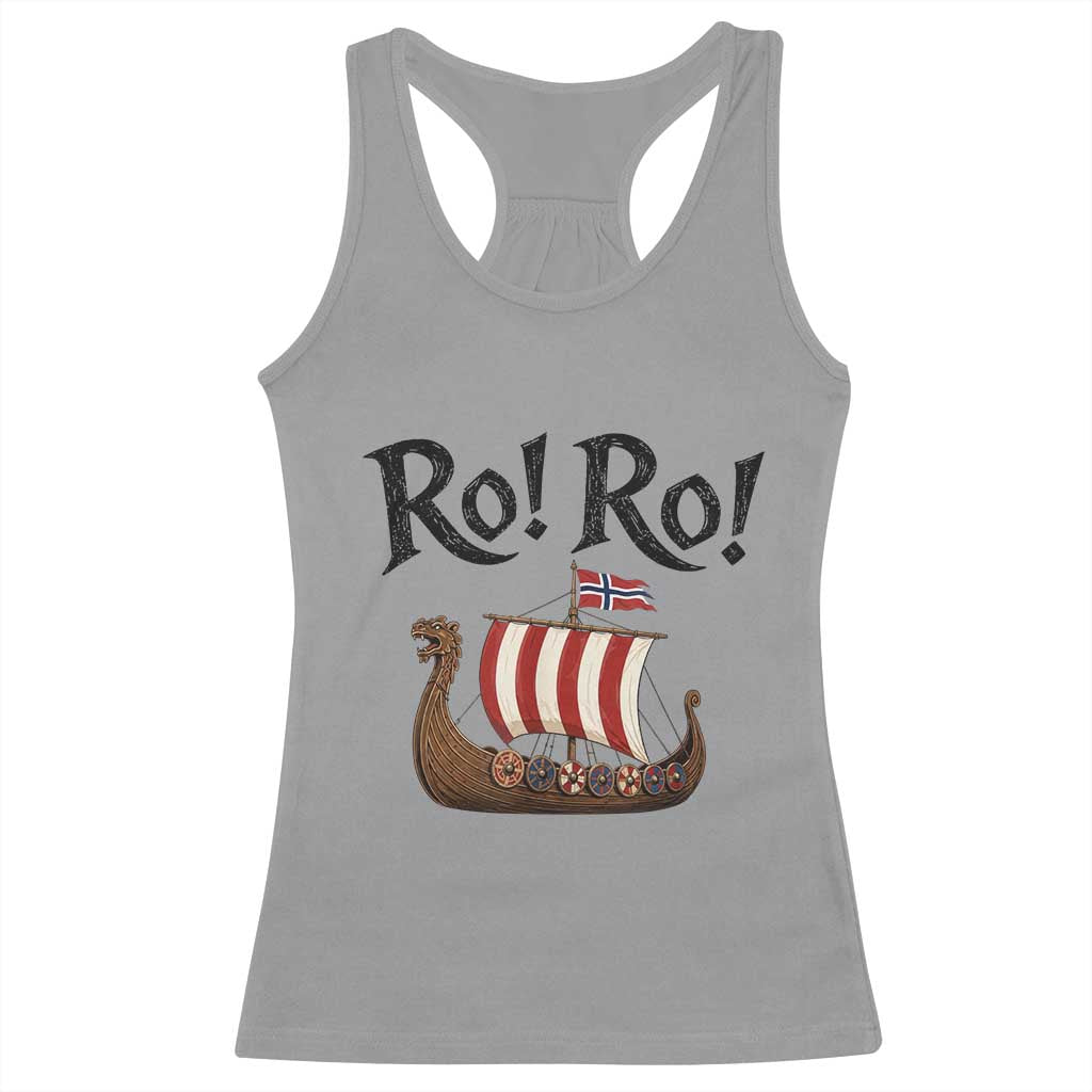 Funny Norwegian Viking Longship Ro Ro Racerback Tank Top Retro Norge Norway Flag Football Fans TS02 Sport Gray Print Your Wear