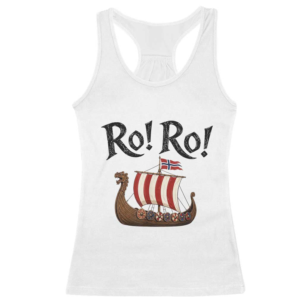 Funny Norwegian Viking Longship Ro Ro Racerback Tank Top Retro Norge Norway Flag Football Fans TS02 White Print Your Wear