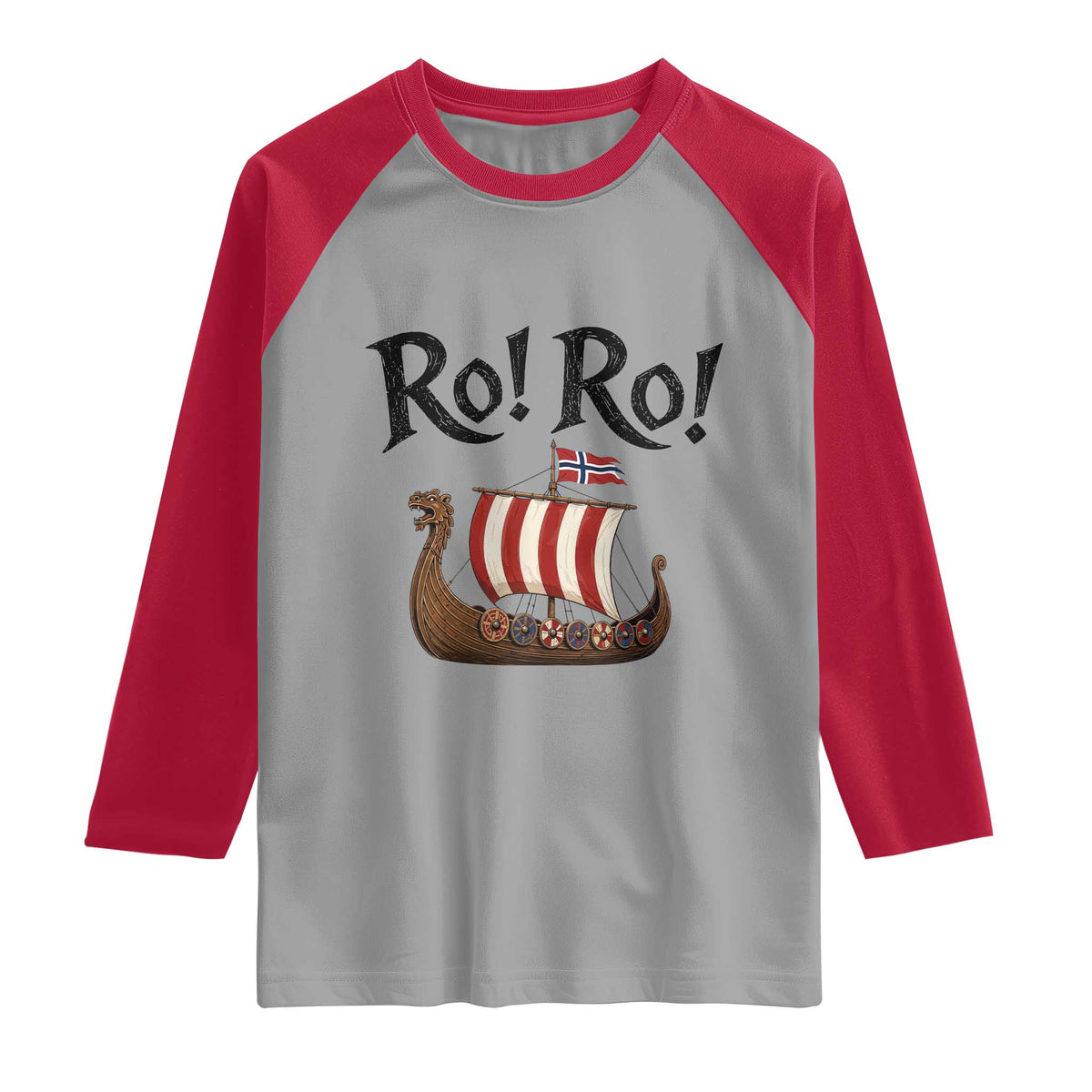 Funny Norwegian Viking Longship Ro Ro Raglan Shirt Retro Norge Norway Flag Football Fans TS02 Sport Gray Red Print Your Wear