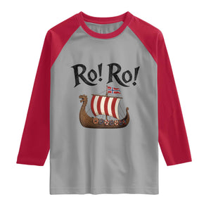 Funny Norwegian Viking Longship Ro Ro Raglan Shirt Retro Norge Norway Flag Football Fans TS02 Sport Gray Red Print Your Wear