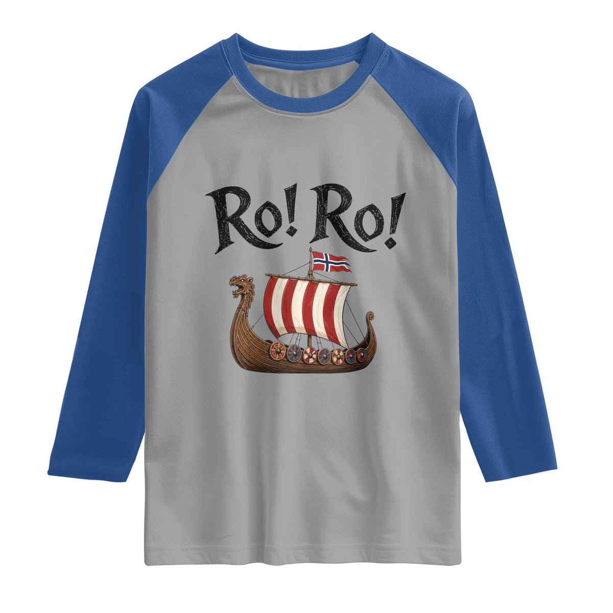 Funny Norwegian Viking Longship Ro Ro Raglan Shirt Retro Norge Norway Flag Football Fans TS02 Sport Gray Royal Print Your Wear