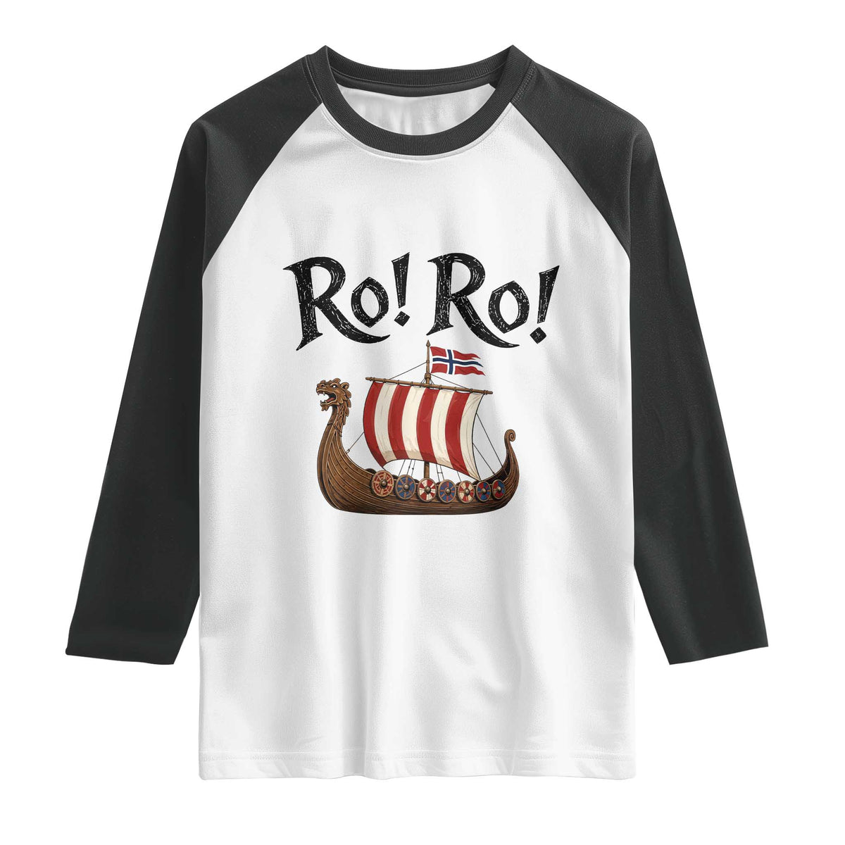 Funny Norwegian Viking Longship Ro Ro Raglan Shirt Retro Norge Norway Flag Football Fans TS02 White Black Print Your Wear