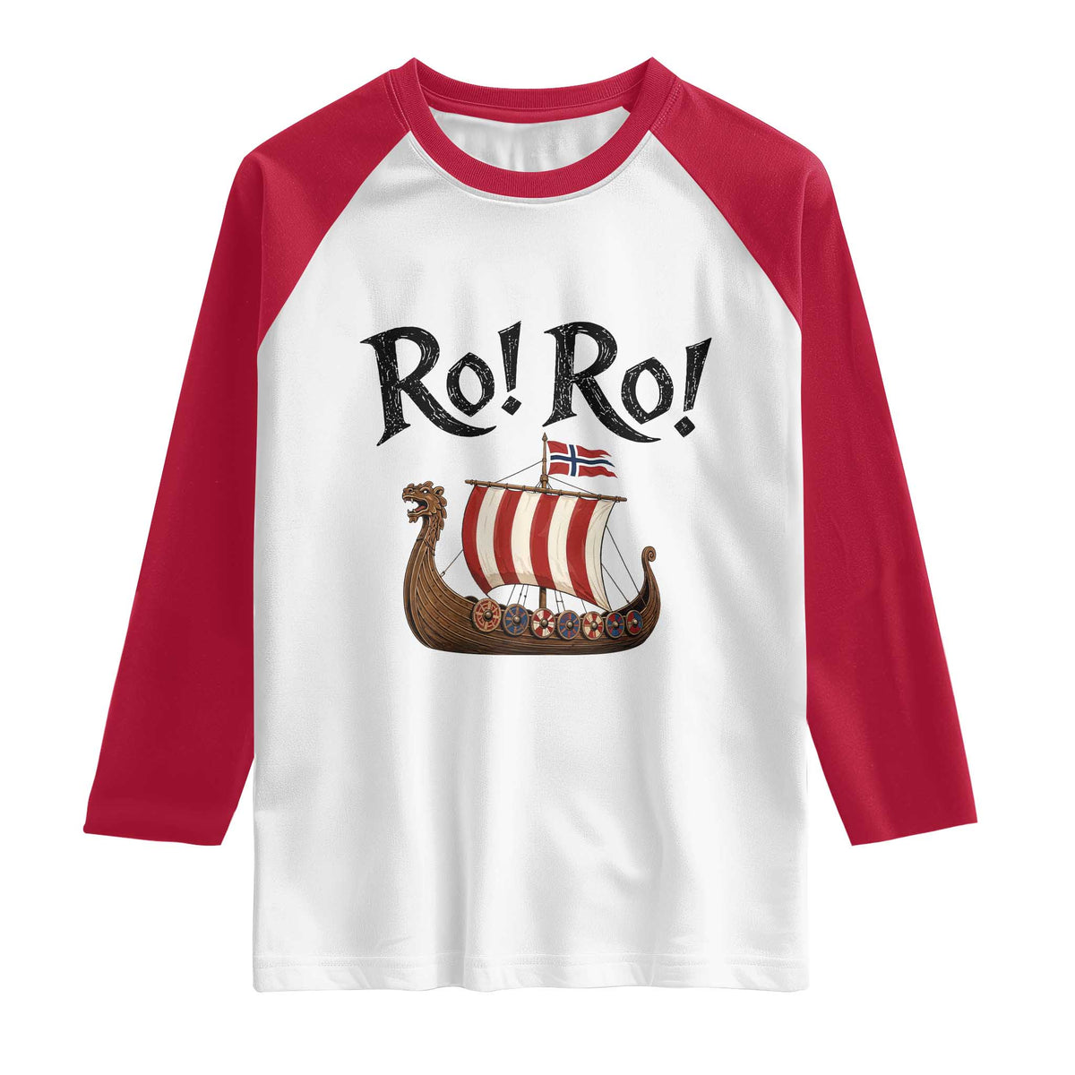 Funny Norwegian Viking Longship Ro Ro Raglan Shirt Retro Norge Norway Flag Football Fans TS02 White Red Print Your Wear