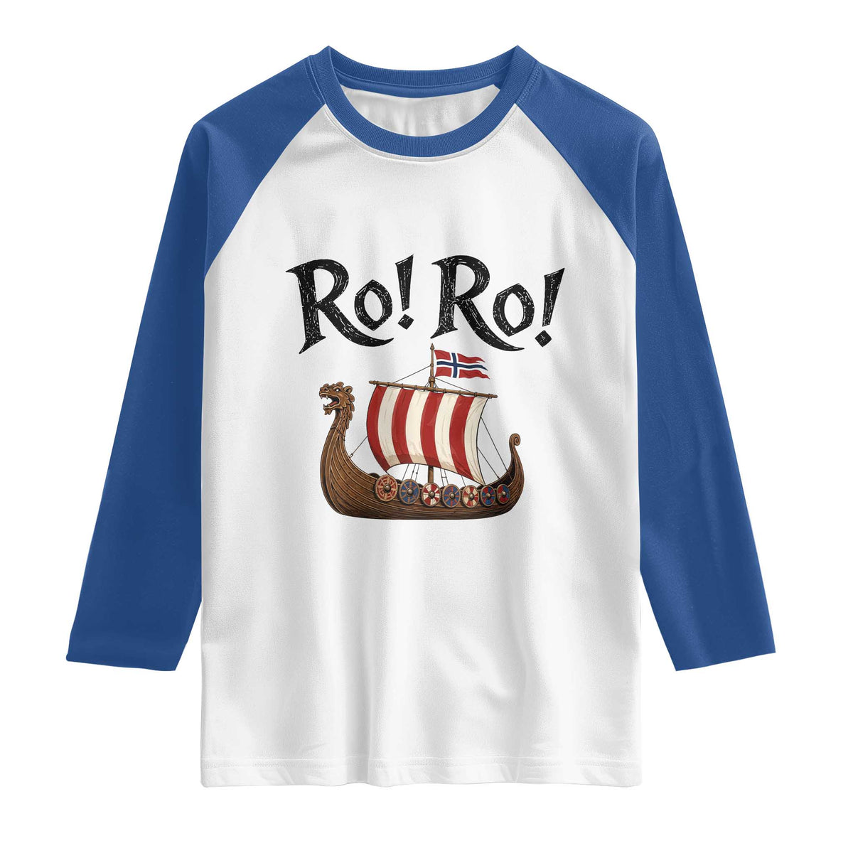Funny Norwegian Viking Longship Ro Ro Raglan Shirt Retro Norge Norway Flag Football Fans TS02 White Royal Print Your Wear