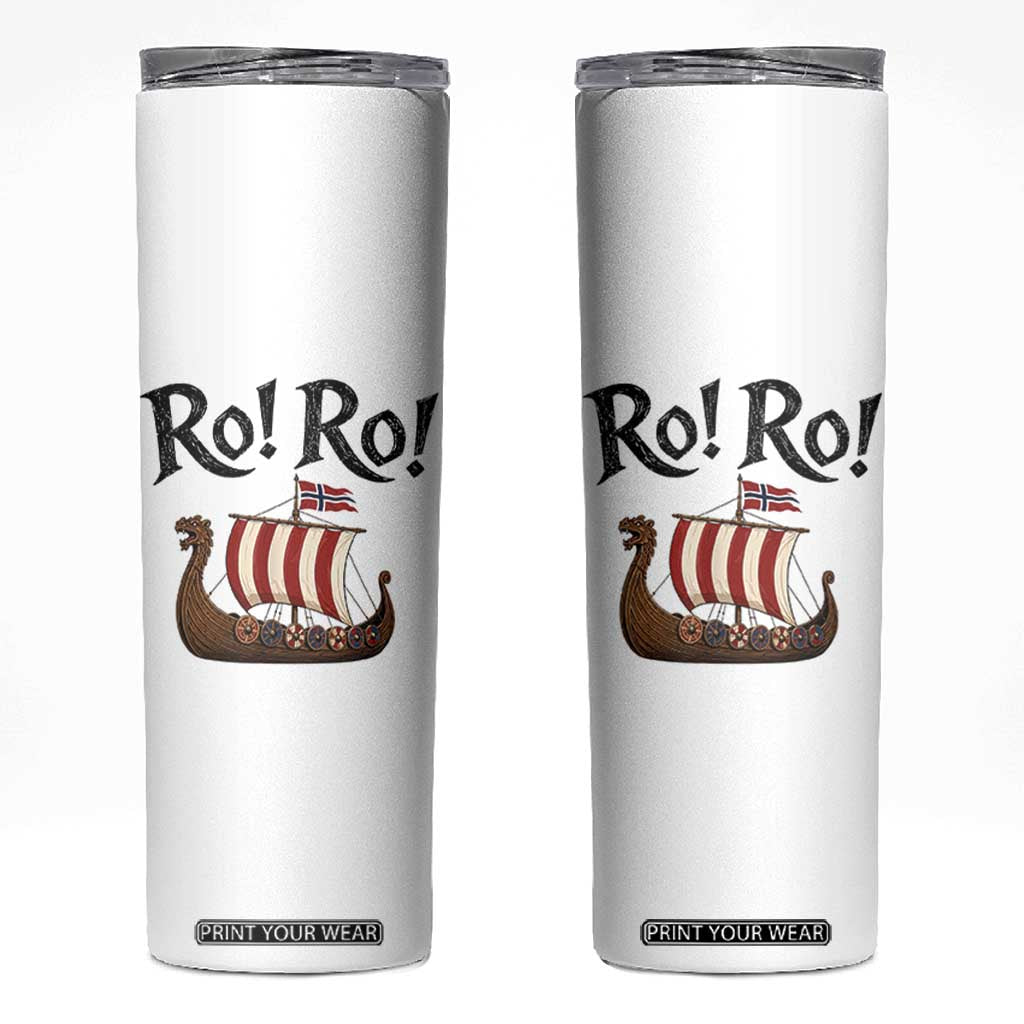 Funny Norwegian Viking Longship Ro Ro Skinny Tumbler Retro Norge Norway Flag Football Fans TS02 White Print Your Wear