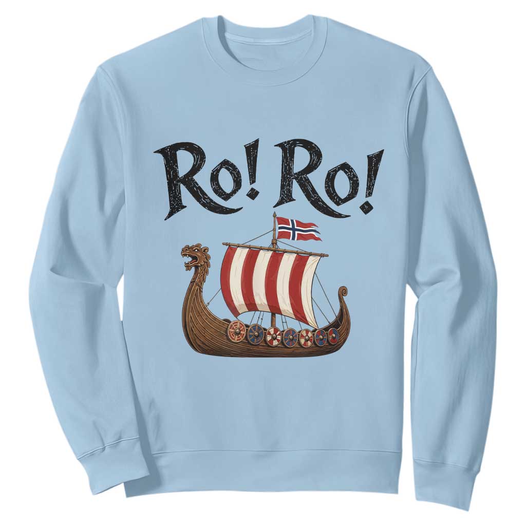 Funny Norwegian Viking Longship Ro Ro Sweatshirt Retro Norge Norway Flag Football Fans TS02 Light Blue Print Your Wear