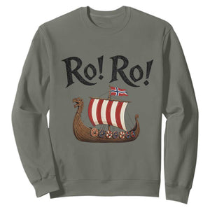 Funny Norwegian Viking Longship Ro Ro Sweatshirt Retro Norge Norway Flag Football Fans TS02 Military Green Print Your Wear