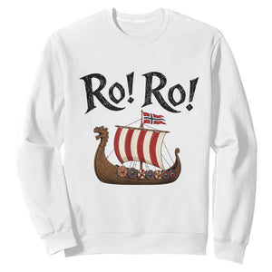 Funny Norwegian Viking Longship Ro Ro Sweatshirt Retro Norge Norway Flag Football Fans TS02 White Print Your Wear