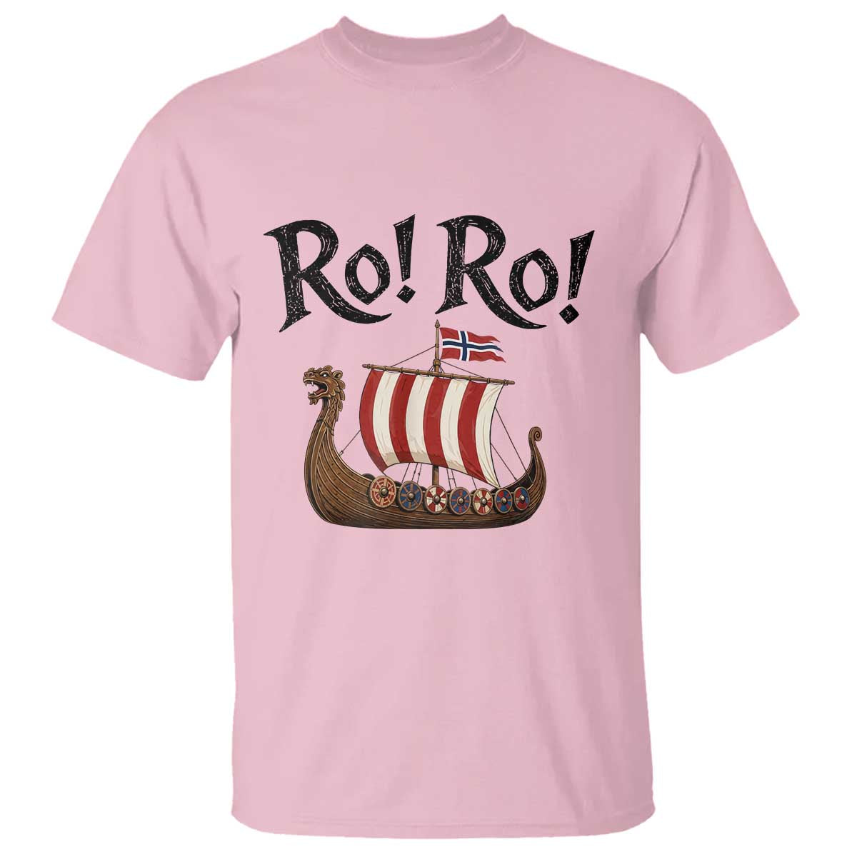 Funny Norwegian Viking Longship Ro Ro T Shirt Retro Norge Norway Flag Football Fans TS02 Light Pink Print Your Wear