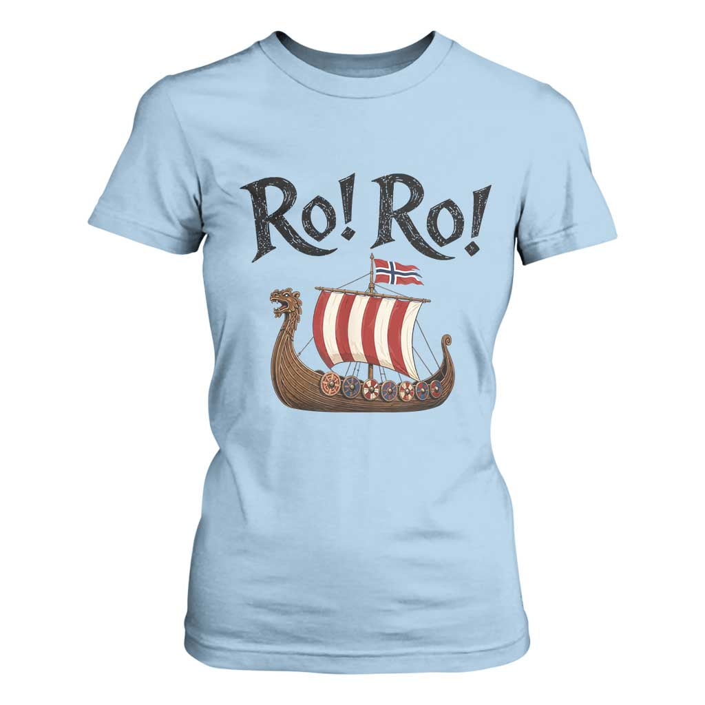 Funny Norwegian Viking Longship Ro Ro T Shirt For Women Retro Norge Norway Flag Football Fans TS02 Light Blue Print Your Wear