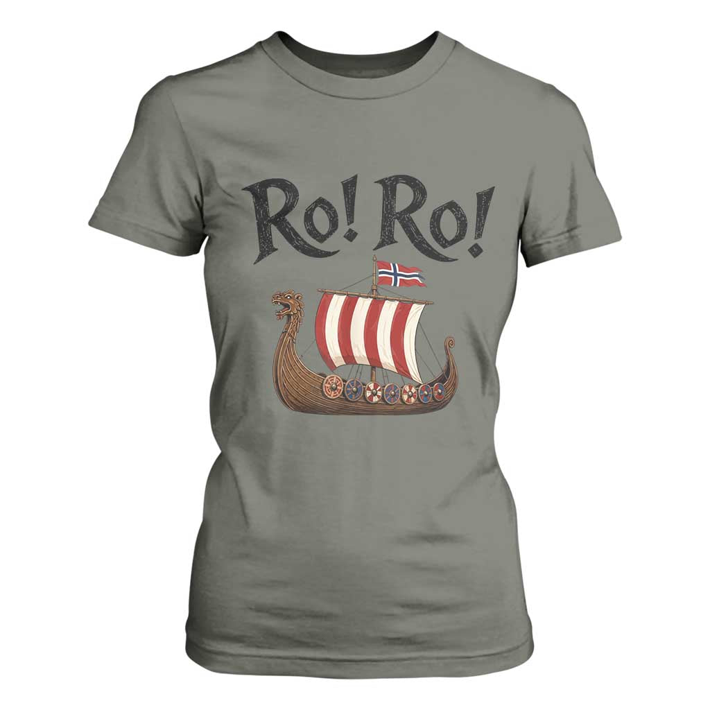 Funny Norwegian Viking Longship Ro Ro T Shirt For Women Retro Norge Norway Flag Football Fans TS02 Military Green Print Your Wear