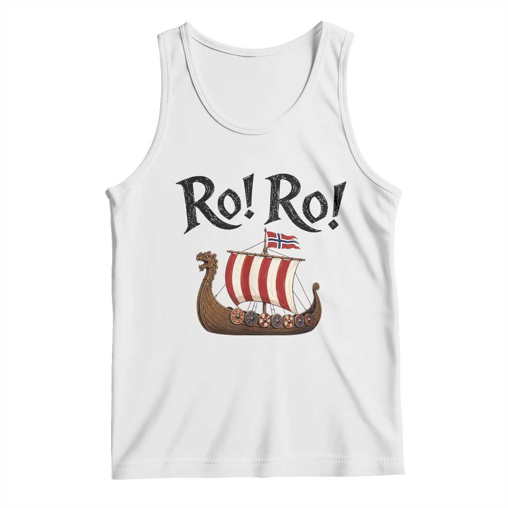 Funny Norwegian Viking Longship Ro Ro Tank Top Retro Norge Norway Flag Football Fans TS02 White Print Your Wear