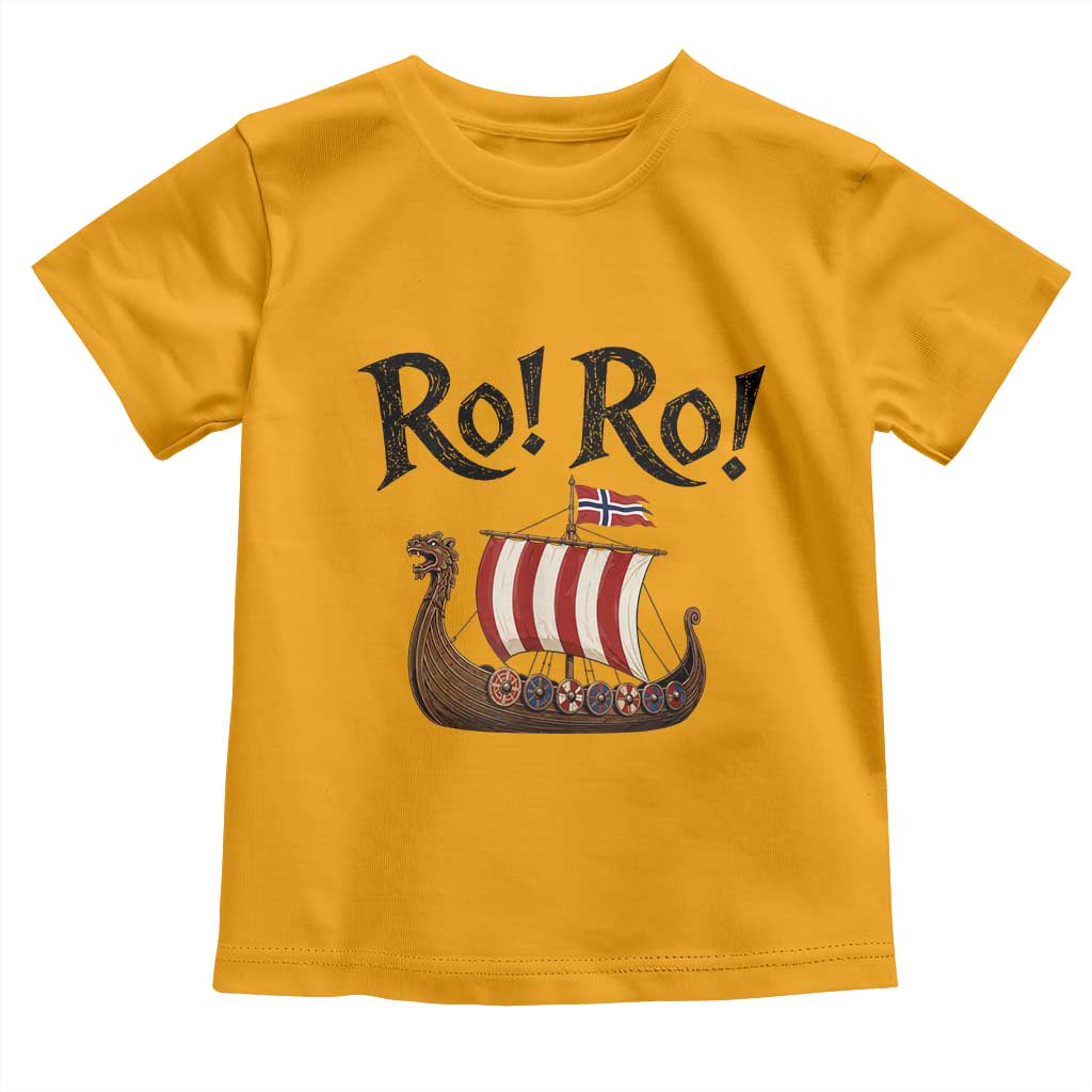 Funny Norwegian Viking Longship Ro Ro Toddler T Shirt Retro Norge Norway Flag Football Fans TS02 Gold Print Your Wear