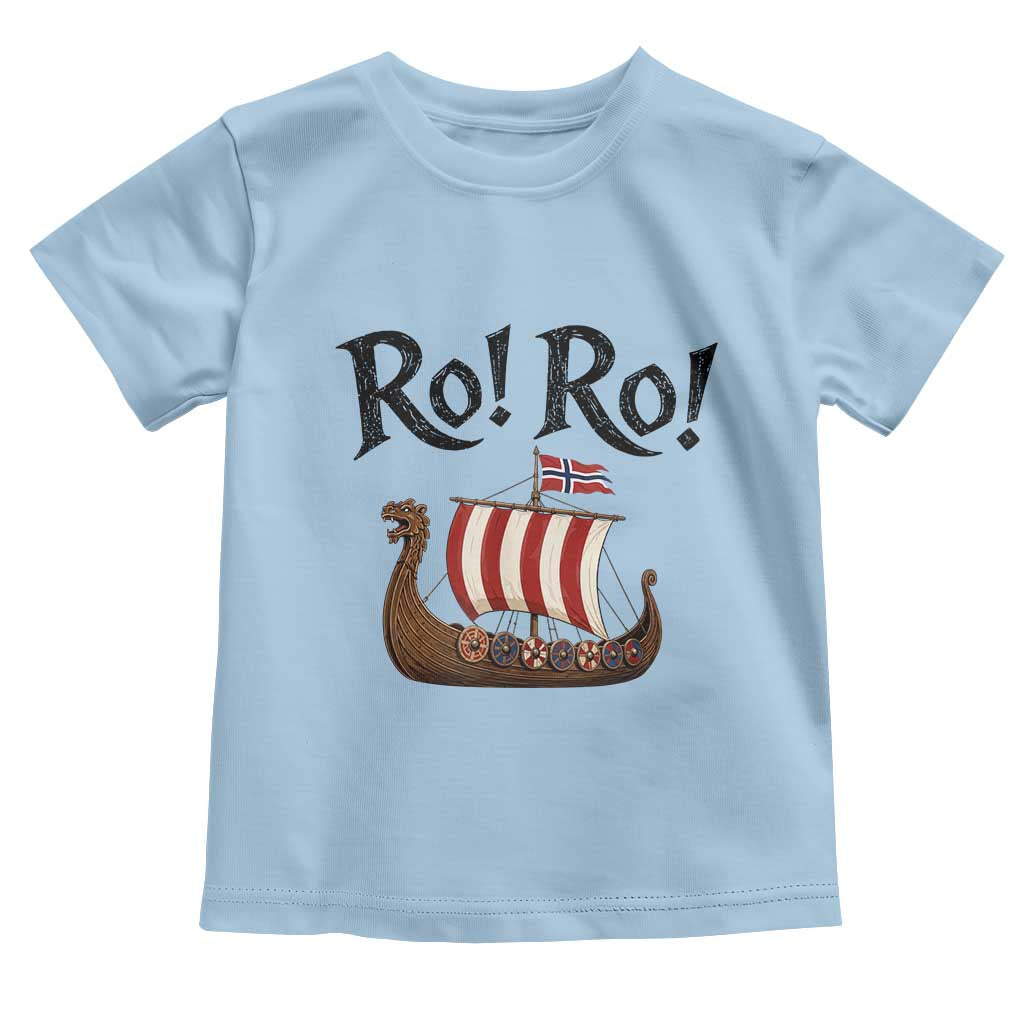 Funny Norwegian Viking Longship Ro Ro Toddler T Shirt Retro Norge Norway Flag Football Fans TS02 Light Blue Print Your Wear