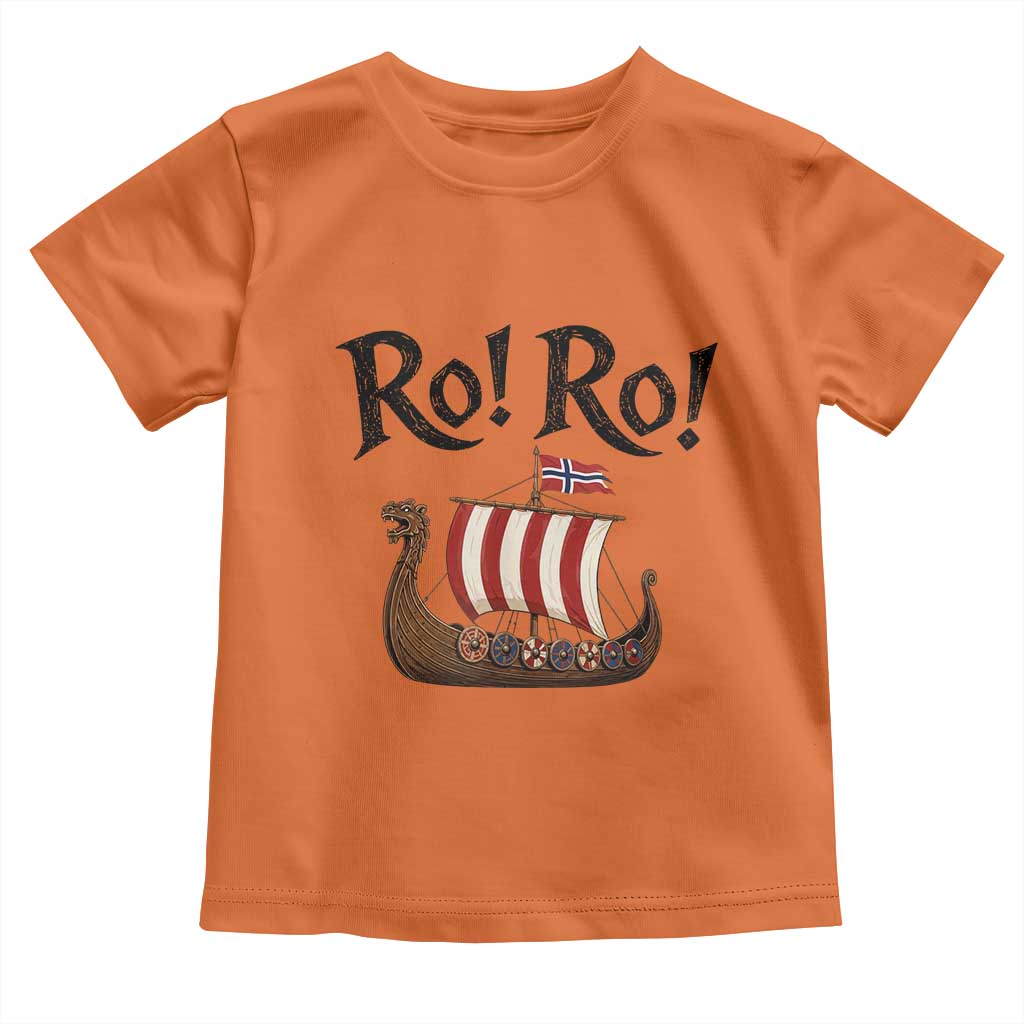 Funny Norwegian Viking Longship Ro Ro Toddler T Shirt Retro Norge Norway Flag Football Fans TS02 Orange Print Your Wear