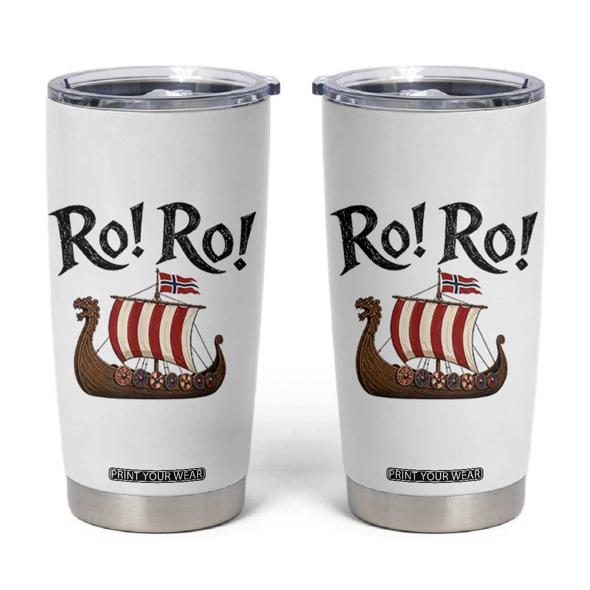 Funny Norwegian Viking Longship Ro Ro Tumbler Cup Retro Norge Norway Flag Football Fans TS02 White Print Your Wear