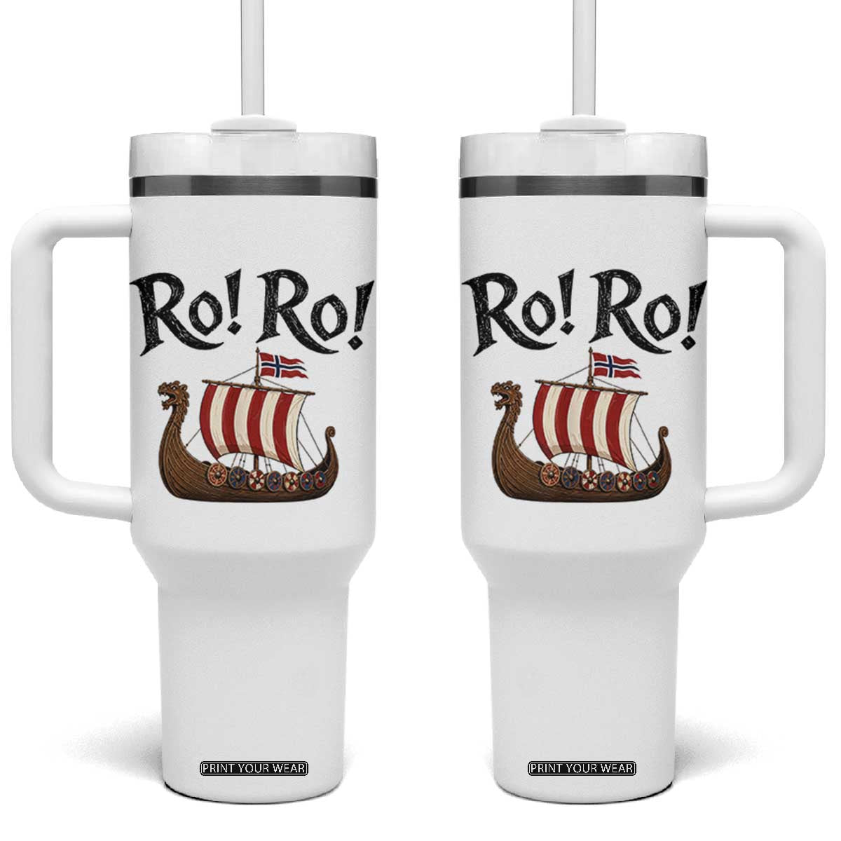 Funny Norwegian Viking Longship Ro Ro Tumbler With Handle Retro Norge Norway Flag Football Fans TS02 One Size: 40 oz White Print Your Wear
