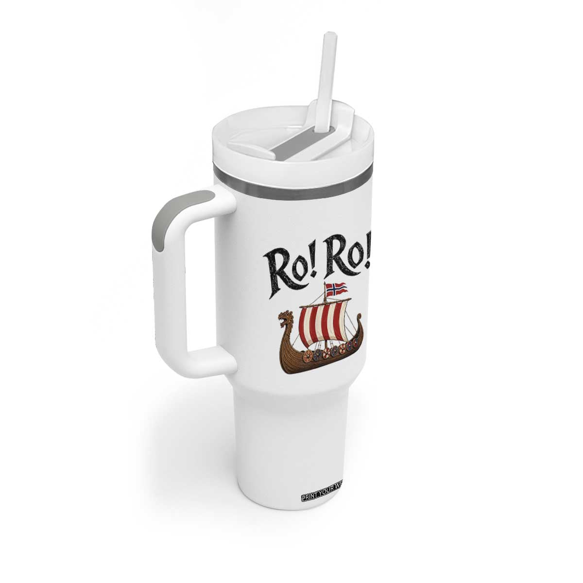 Funny Norwegian Viking Longship Ro Ro Tumbler With Handle Retro Norge Norway Flag Football Fans TS02 Print Your Wear
