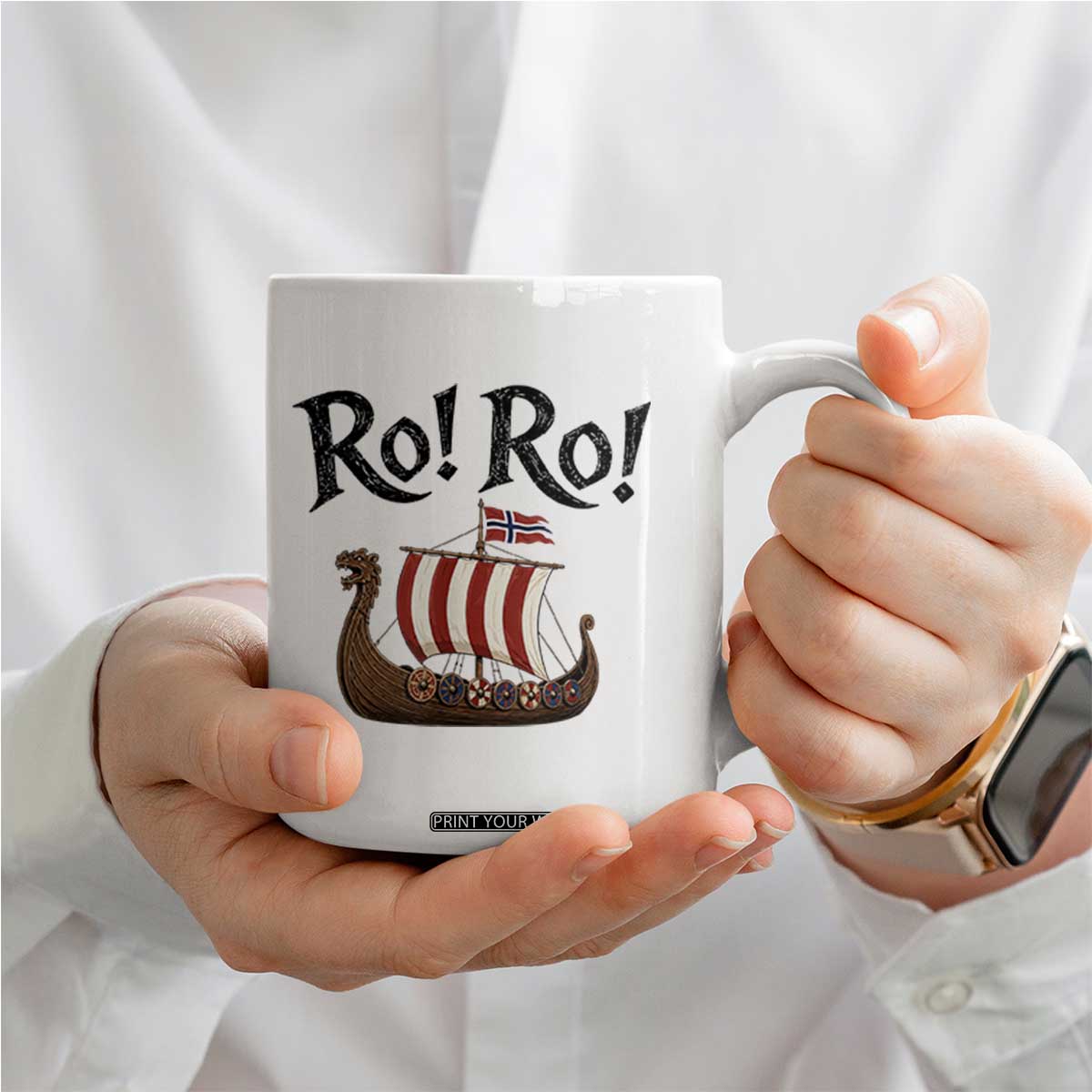 Funny Norwegian Viking Longship Ro Ro Coffee Mug Retro Norge Norway Flag Football Fans TS02 Print Your Wear