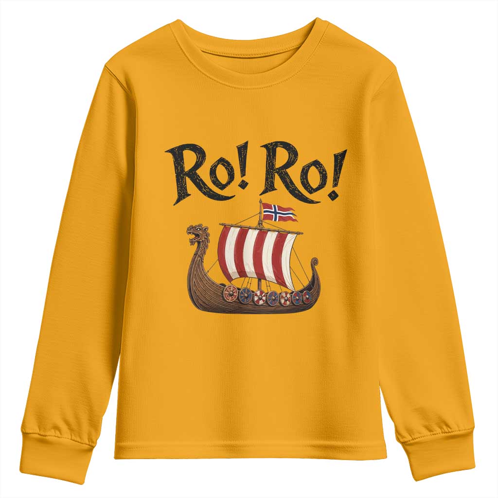 Funny Norwegian Viking Longship Ro Ro Youth Sweatshirt Retro Norge Norway Flag Football Fans TS02 Gold Print Your Wear