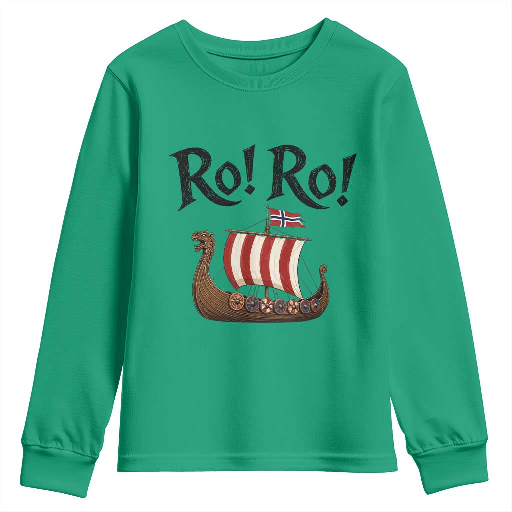 Funny Norwegian Viking Longship Ro Ro Youth Sweatshirt Retro Norge Norway Flag Football Fans TS02 Irish Green Print Your Wear