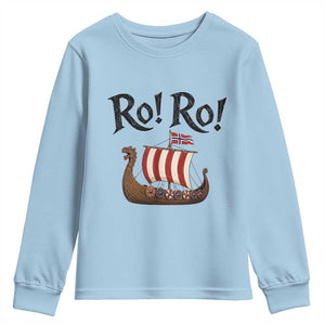 Funny Norwegian Viking Longship Ro Ro Youth Sweatshirt Retro Norge Norway Flag Football Fans TS02 Light Blue Print Your Wear
