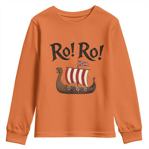 Funny Norwegian Viking Longship Ro Ro Youth Sweatshirt Retro Norge Norway Flag Football Fans TS02 Orange Print Your Wear
