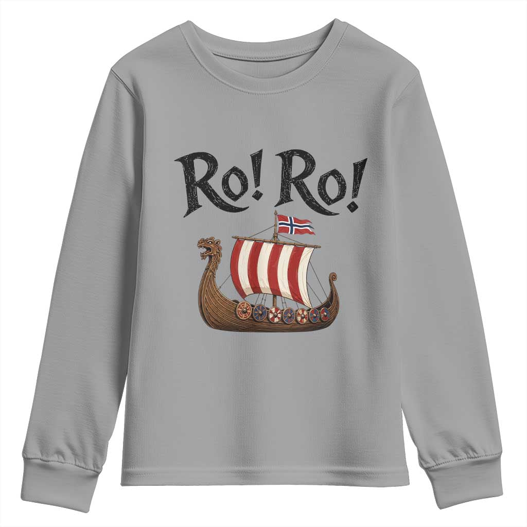 Funny Norwegian Viking Longship Ro Ro Youth Sweatshirt Retro Norge Norway Flag Football Fans TS02 Sport Gray Print Your Wear