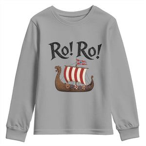 Funny Norwegian Viking Longship Ro Ro Youth Sweatshirt Retro Norge Norway Flag Football Fans TS02 Sport Gray Print Your Wear
