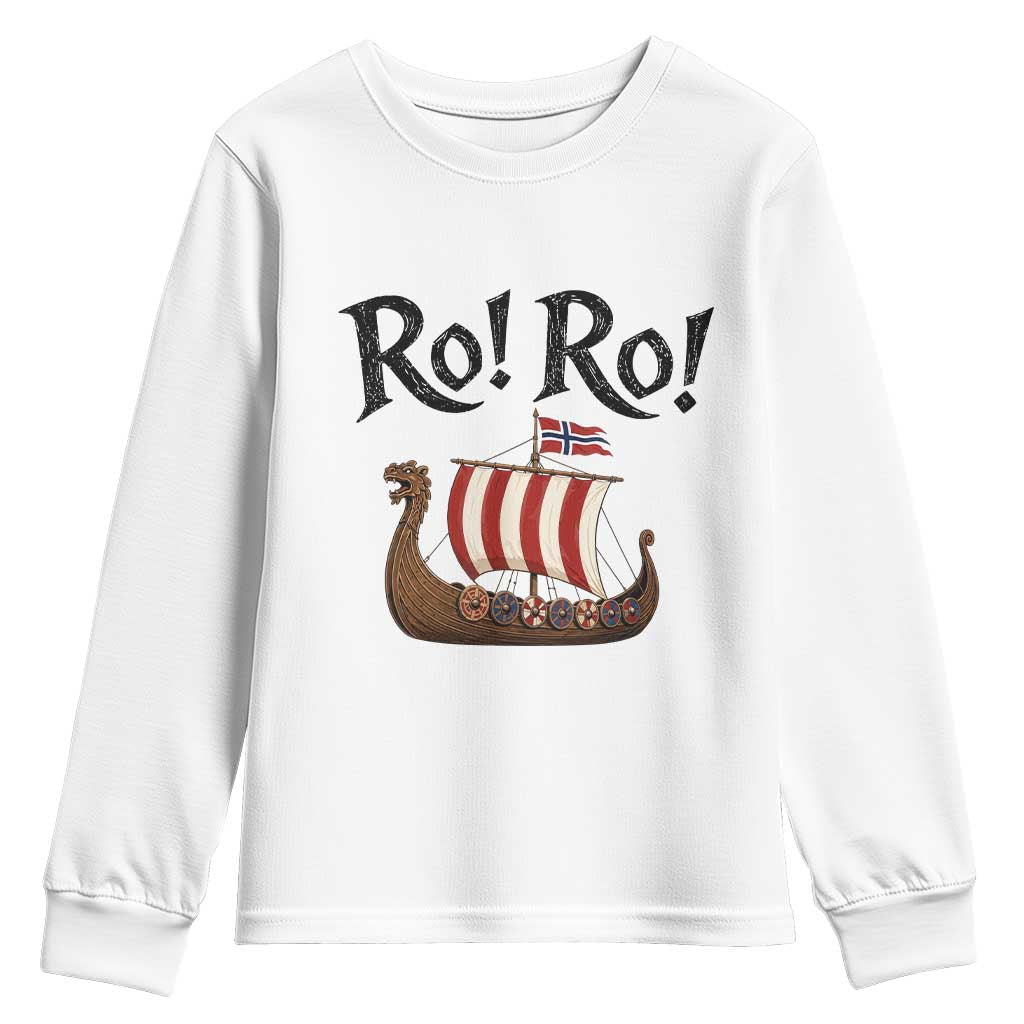 Funny Norwegian Viking Longship Ro Ro Youth Sweatshirt Retro Norge Norway Flag Football Fans TS02 White Print Your Wear