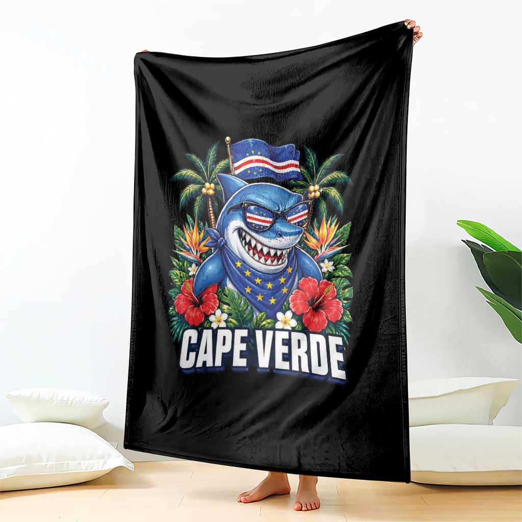 Cape Verde Cool Blue Shark Tropical Graphic Throw Blanket Cabo Verde Paradise Verdean Soccer Football Fans TS02 Print Your Wear
