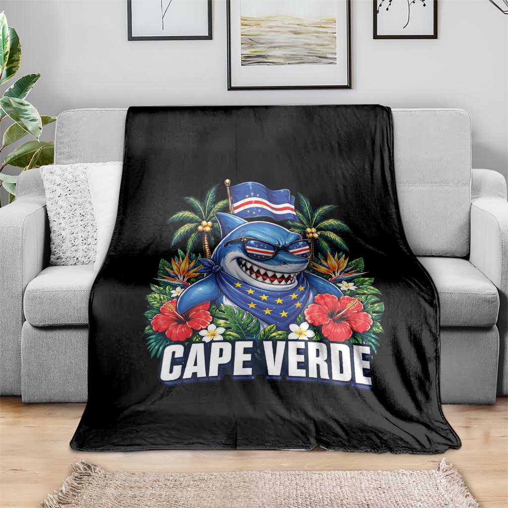 Cape Verde Cool Blue Shark Tropical Graphic Throw Blanket Cabo Verde Paradise Verdean Soccer Football Fans TS02 Print Your Wear