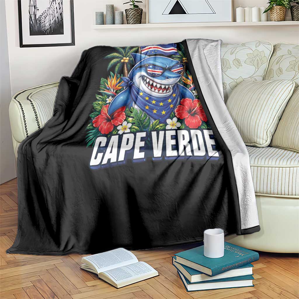 Cape Verde Cool Blue Shark Tropical Graphic Throw Blanket Cabo Verde Paradise Verdean Soccer Football Fans TS02 Print Your Wear